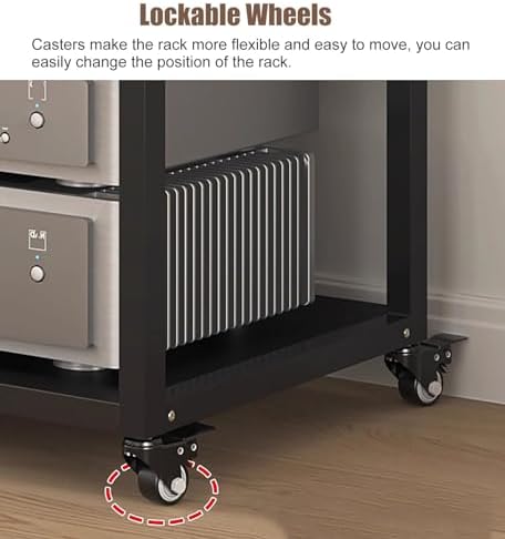 USZWBY HiFi Racksheavy Duty 2 Tier Audio Rack Cabinet with Wheels Entertainment Stereo Components Stand for Audio Video Media Av Shelf Tower Racks and Stands(H 48.2Cm-3 Tier)