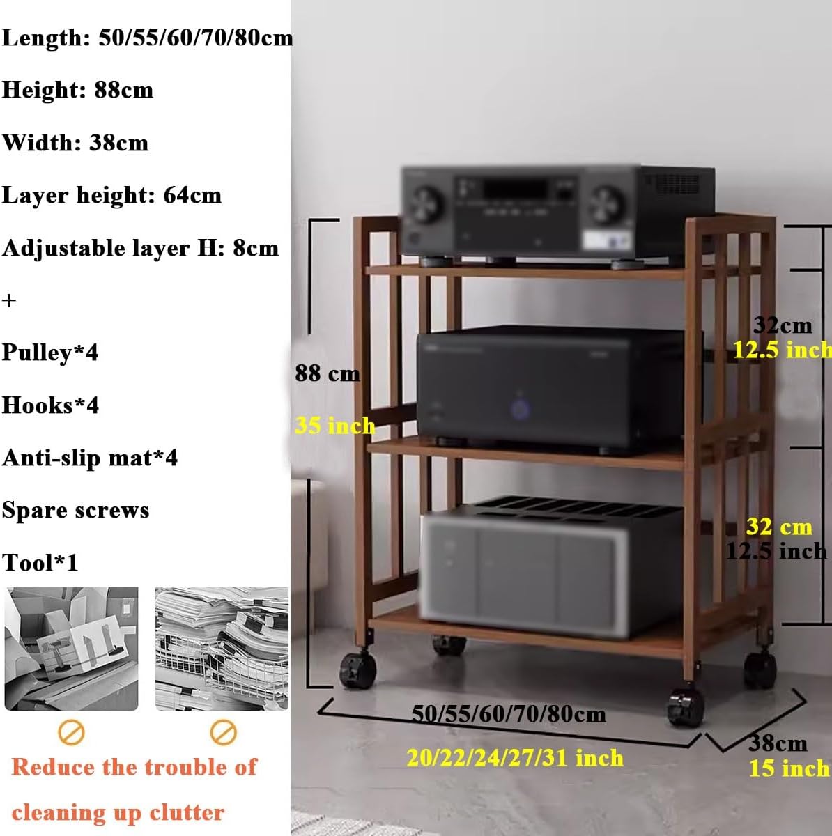 Media Stand 3 Tier Stereo Cabinet Furniture