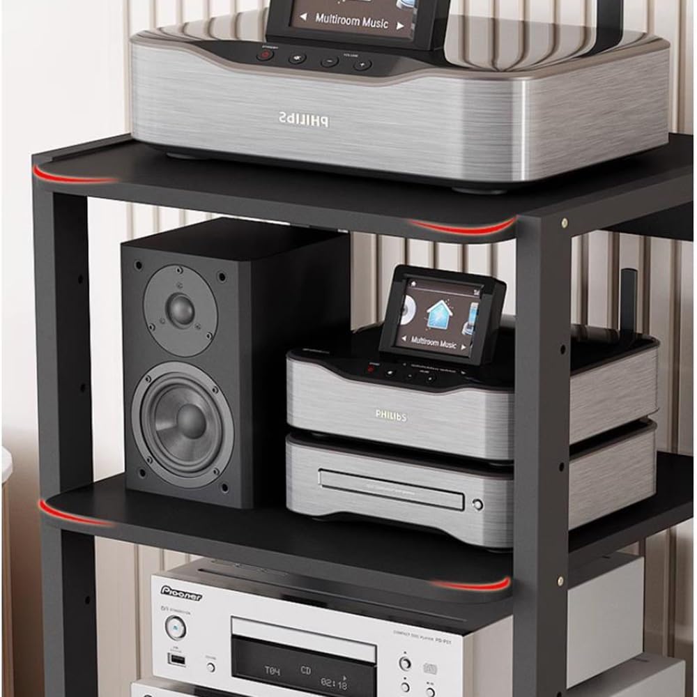 BIUBPW Movable AV Media Stand 7-Tier Adjustable Audio Rack