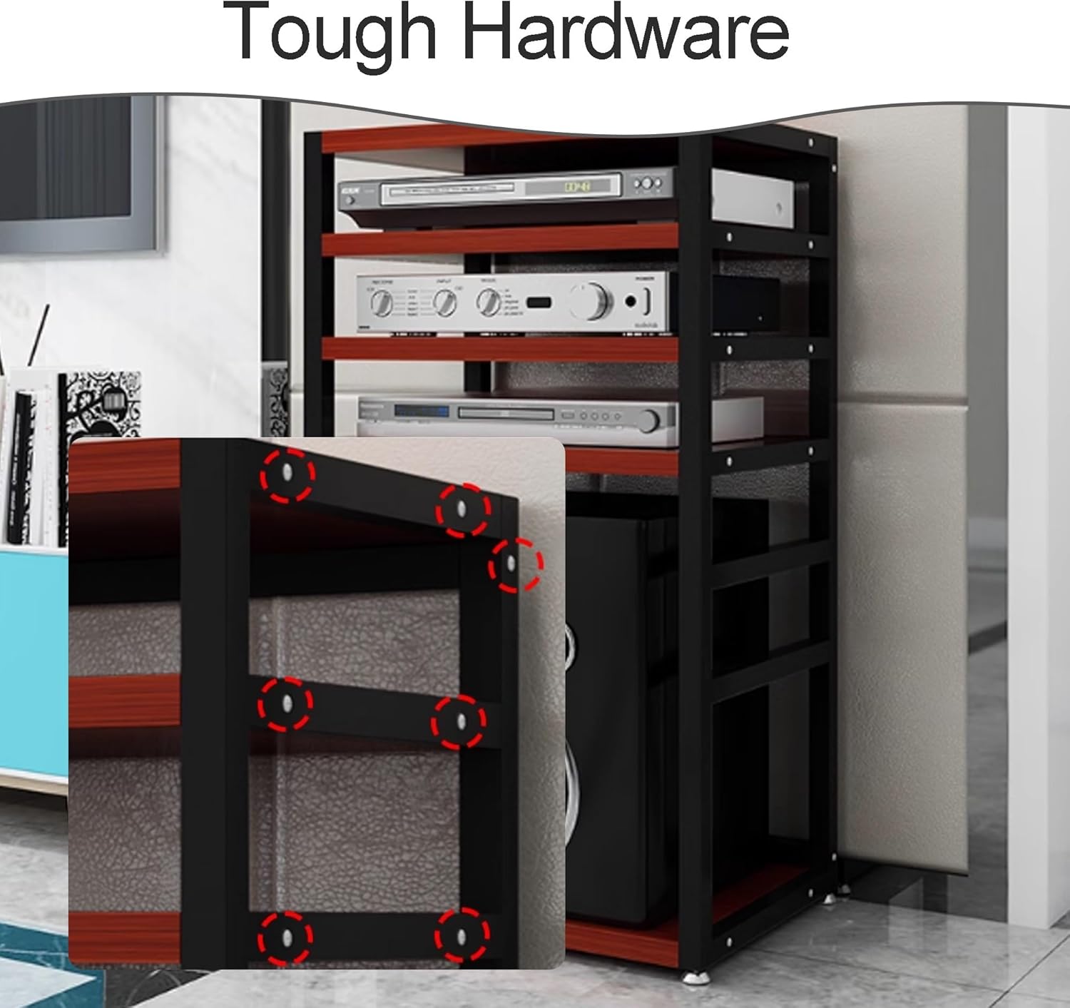 OVOGGPAN 5 Tier AV Media stereo stand Audio-video shelving Audio Rack Media Open Storage Shelves Component Cabinet for Living Room