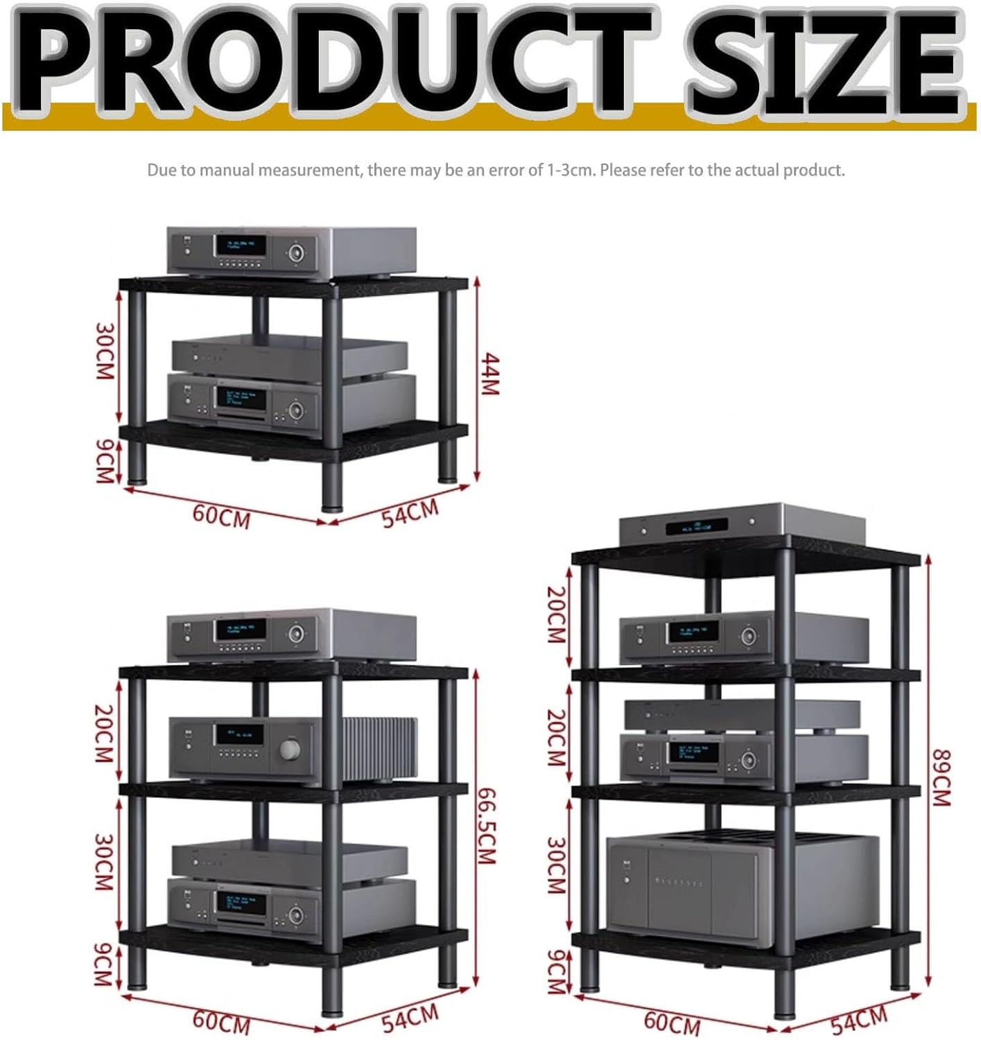 LIHDNGXM 2/3/4 Tier Audio & Video Component Shelves Professional Studio & Home Theater Equipment Cabinet Stereo Rack AV Media Stand Audio Rack Tower CD Record Player(Black