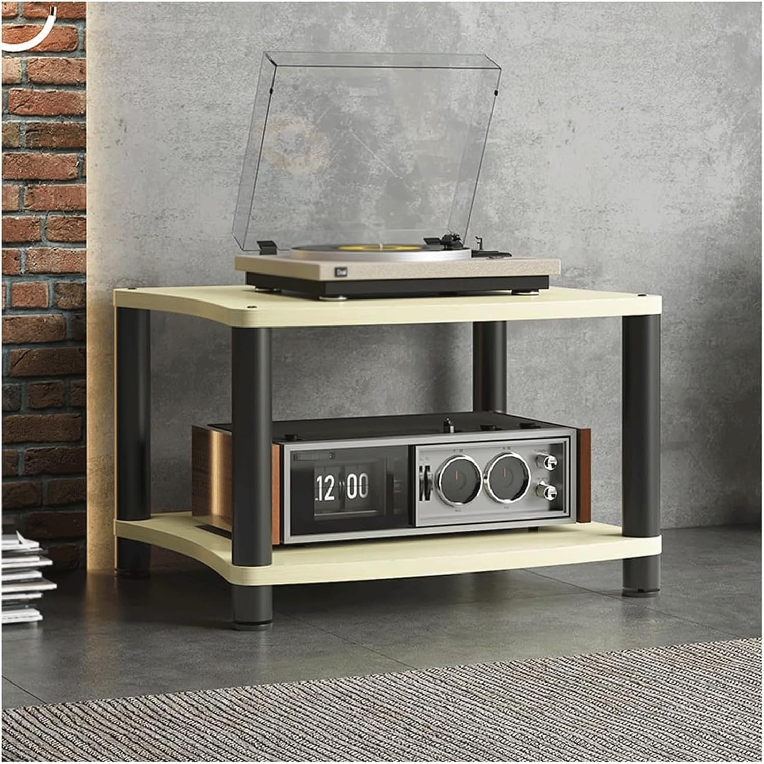 PZEOB Audio Rack Wooden Stand Audio/Video Component Cabinet 1/2/3/4 Tier Modern Media Storage Cabinet Audio Rack Tower Stereo Stands(Natural