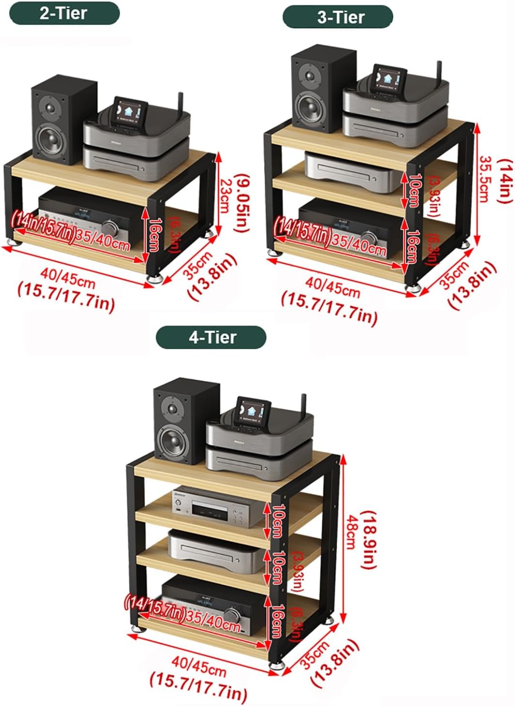XingLi AV Media Cabinet Stand Audio/Video Component Cabinet Stereo Rack Audio Tower Wooden Shelf