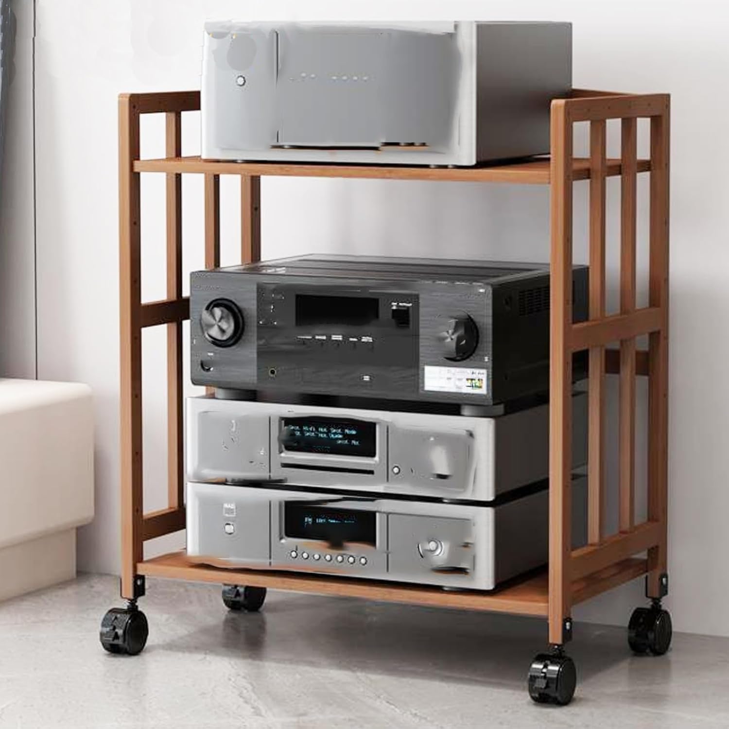 WROASLTOUX Movable Audio Stand Small Media Player Stand Adjustable Multi-Function Shelf Cabinet