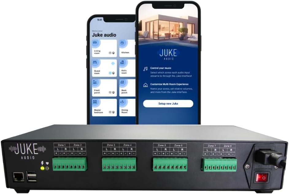 Juke-8: 8 Zone Multi-Room Amplifier | Built-in Music Streaming & Wireless App Control | Supports 8 Audio Sources Simultaneously | Whole Home Audio System | Airplay 2