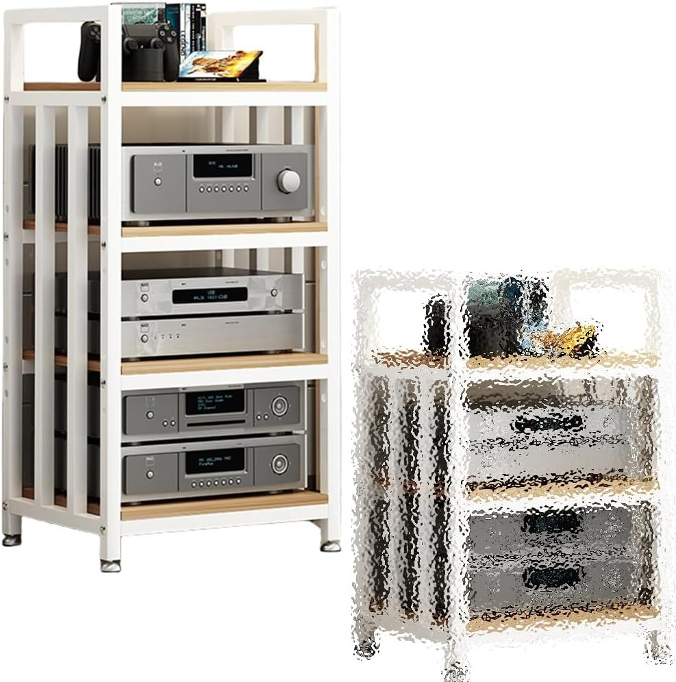 KGPGNYMYHA Mobile Record Player Stand 4 Tier Heavy Duty Media Stand Audio Component Rack HiFi Amplifier Rack Entertainment Center Shelves For AV Media CD Player(Natural