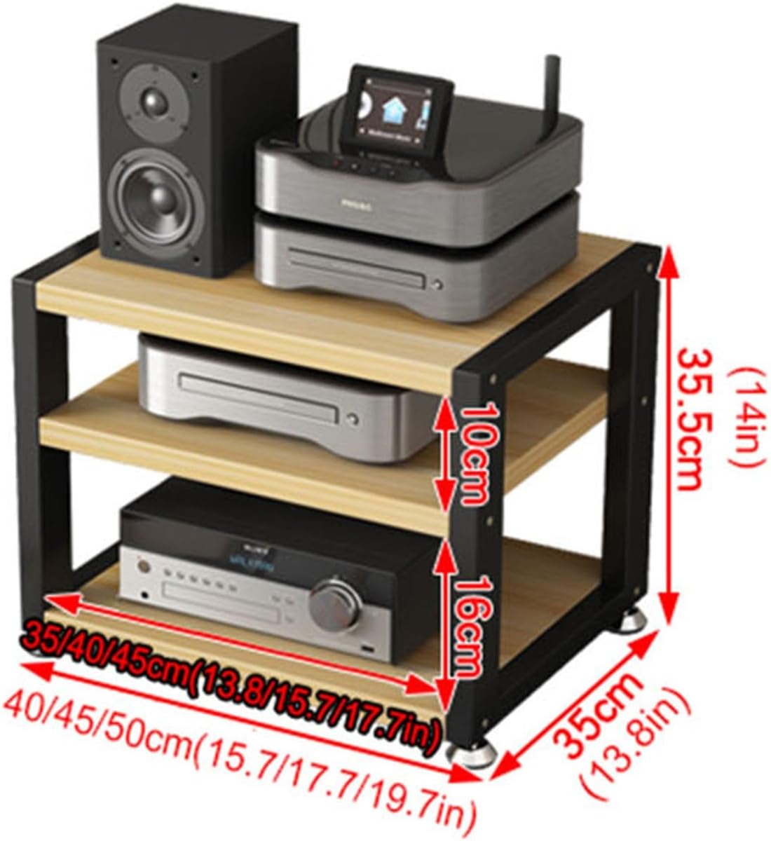 3/4-Tier AV Media Stand Wooden Corner Shelves Media Component Cabinet Stereo Audio Rack Stand Tower Perfect for DVD Players
