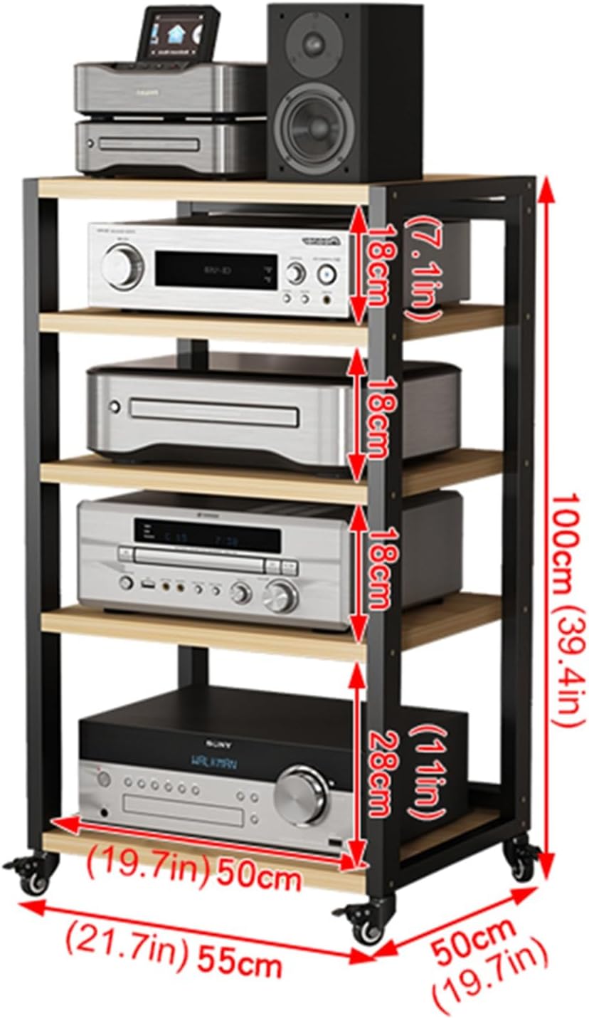 UYCVT Movable Media Stand Movable Corner Av Media Stand with 5 Tier Wooden Shelves