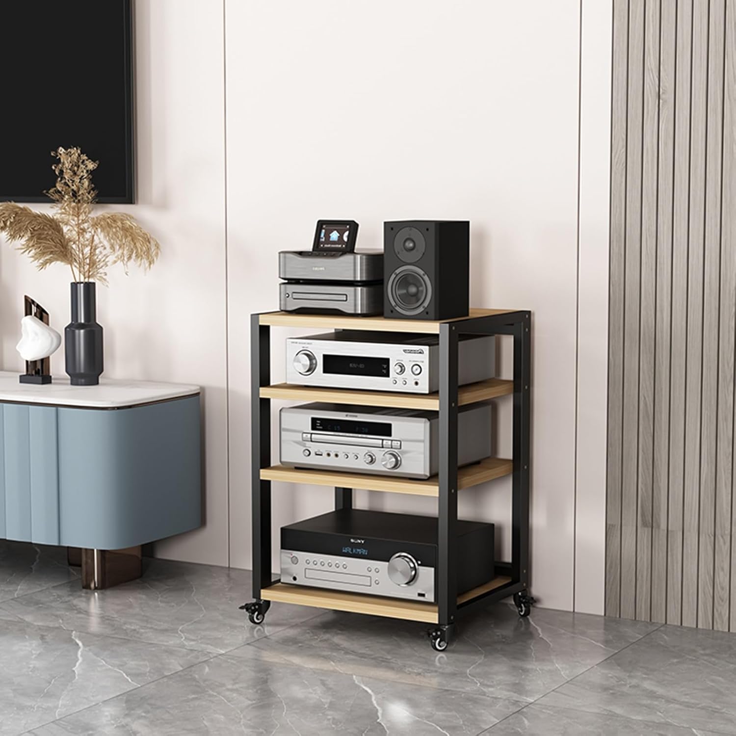 UYCVT Movable Media Stand Movable Av Media Stand Cd Player Stand Entertainment Audio Rack Tower-C-4 Tier-55x50x80cm