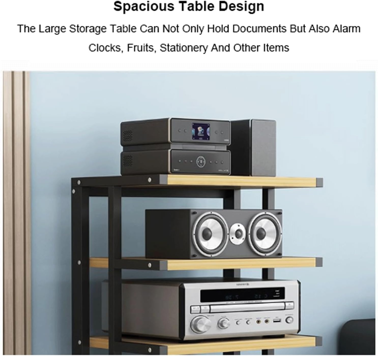 XMFBSY Medios AV Media Stand HiFi Rack Wooden Open Stereo Component Cabinet Movable Rack Audio Tower with Wheels Entertainment Center Shelves for DVD Players Organizer(Rojo