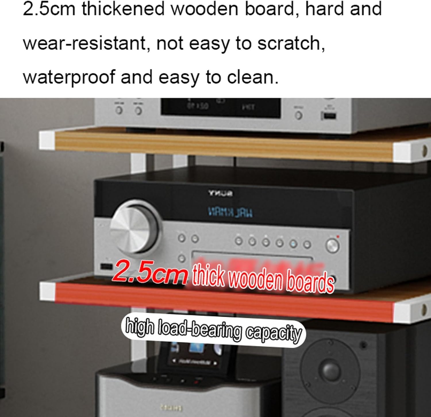 SDdPulse 3/4/5-Tier Movable Media Component Cabinet AV Media Stand Corner TV Stand Stereo Rack Audio Tower with Wooden Shelves for CD Player/Home/Office/Theater