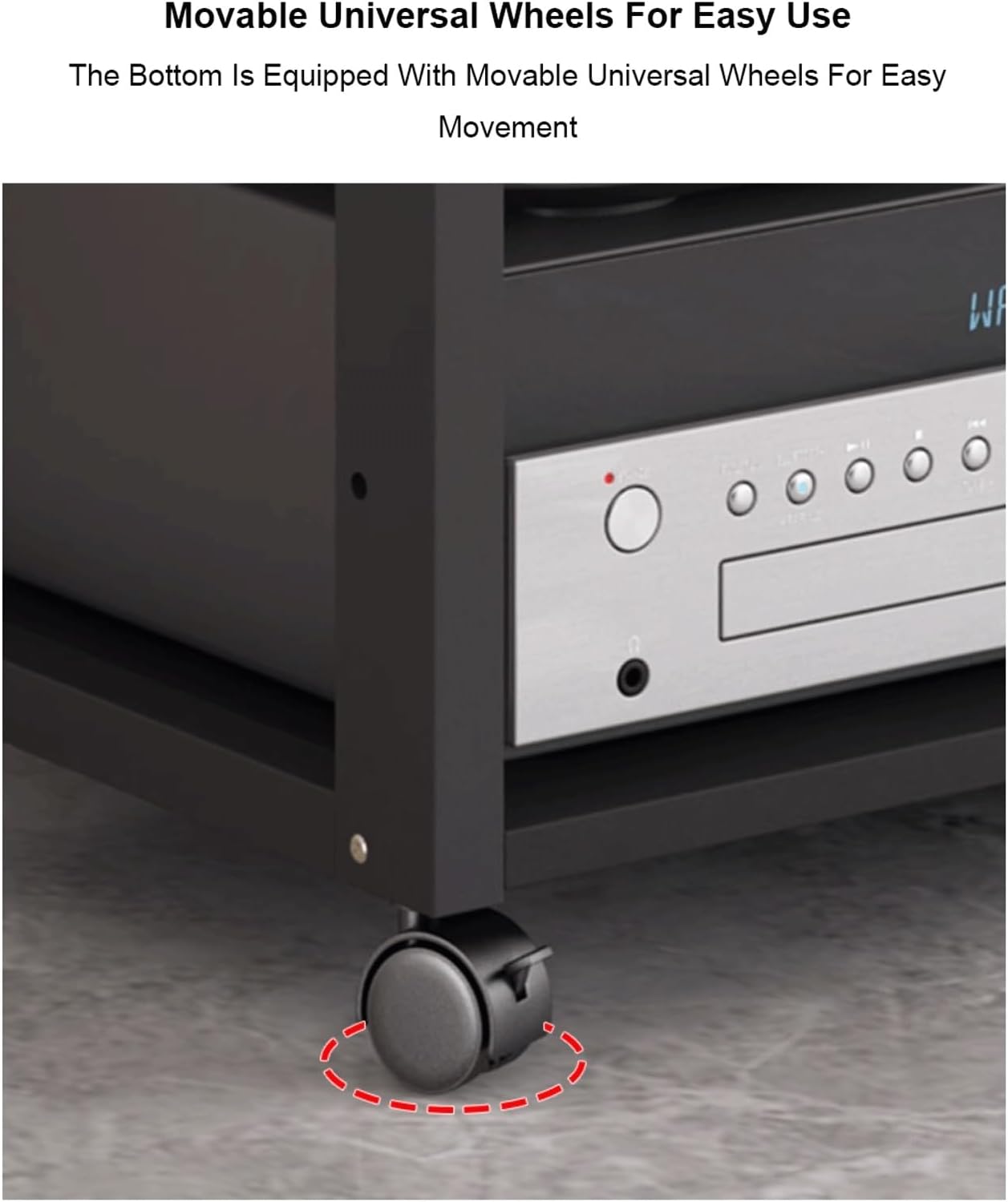 XMFBSY Medios AV Media Stand with Wheels Adjustable Audio-Video Shelving Open Record Player Stereo Cabinet Modern Audio Rack Tower for Home Office Theater Organizer(5 Tier)