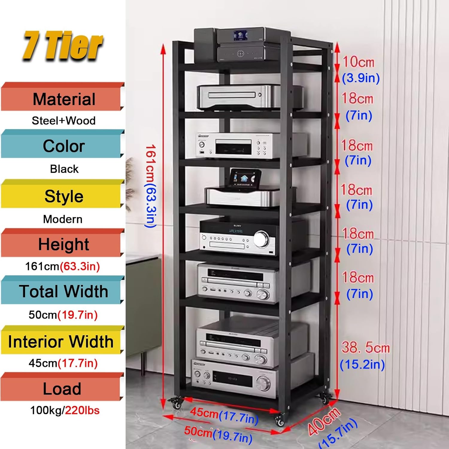 5/6/7/8-tier Media Stand Audio/video Component Cabinet with Wheels