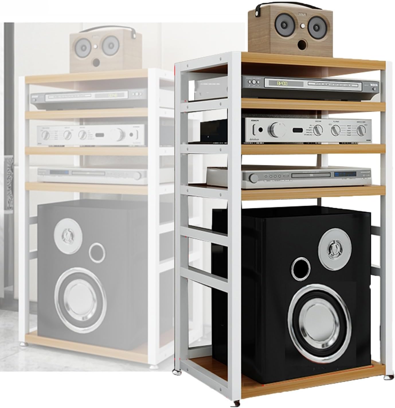 YLQFGUVWK 5 Tier AV Media Stand/Video Component Cabinet with Height Adjustable Wooden Shelf for Home/Office/Audio Video/DJ/Theatre (Color : White