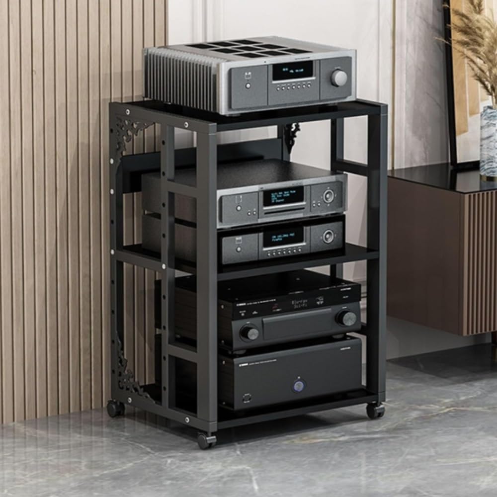 NILZA Stereo Cabinet CD DVD Players Rack 3/4/5-Tier Media Stand Audio/Video/Media Storage Cabinet Corner Shelf With Adjustable Shelf