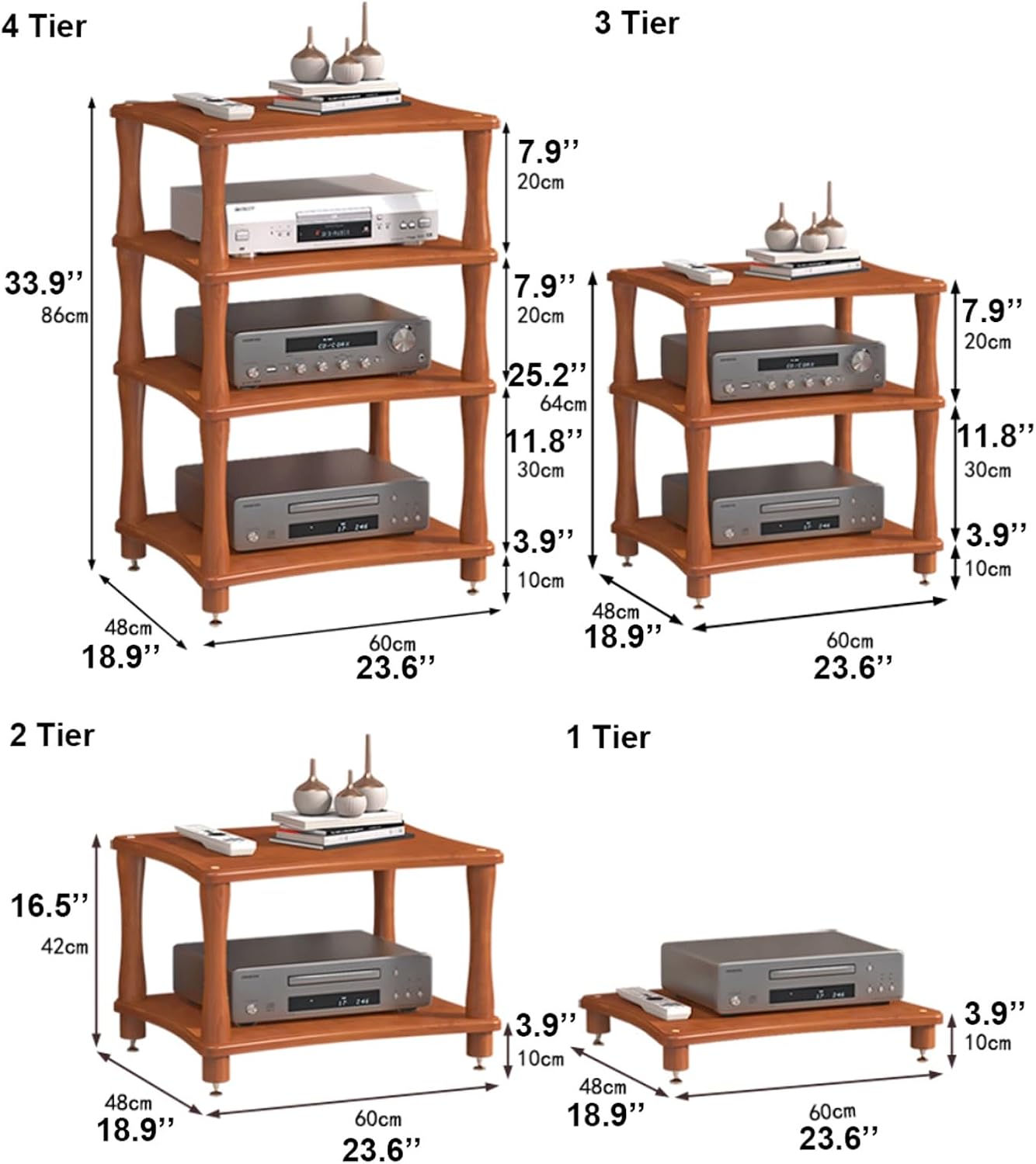 Solid Wood AV Media Stand HiFi Amplifier Rack Cabinet Modern Stereo Components Cabinet Wooden CD Record Player Stand for Game Console(Natural