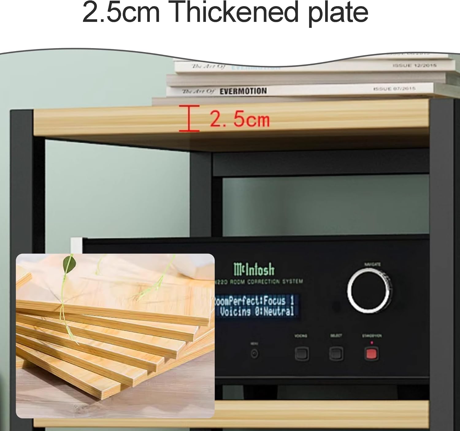 OVOGGPAN Open AV Media Stand Adjustable Audio-Video Shelving Unit with Customizable Shelves & Foot Pads Stereo Component Storage Cabinet for Living Room