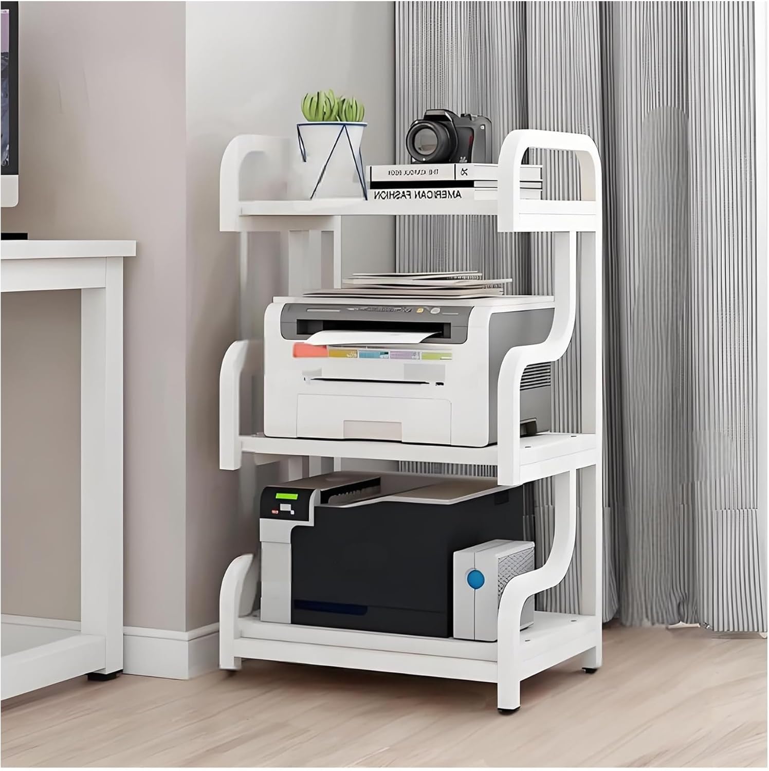 Arc-Shaped AV Media Stand Open Storage Audio Tower for Home & Studio Video Console Shelf Stereo Stand for Recording Room Long-Lasting(White