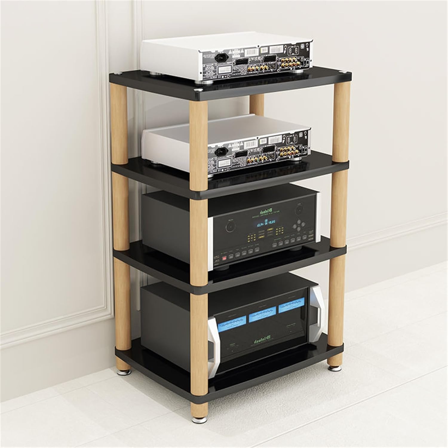 DLYZAYE 4-Tier Audio Rack Tower Stand - Media Cabinet for AV Components