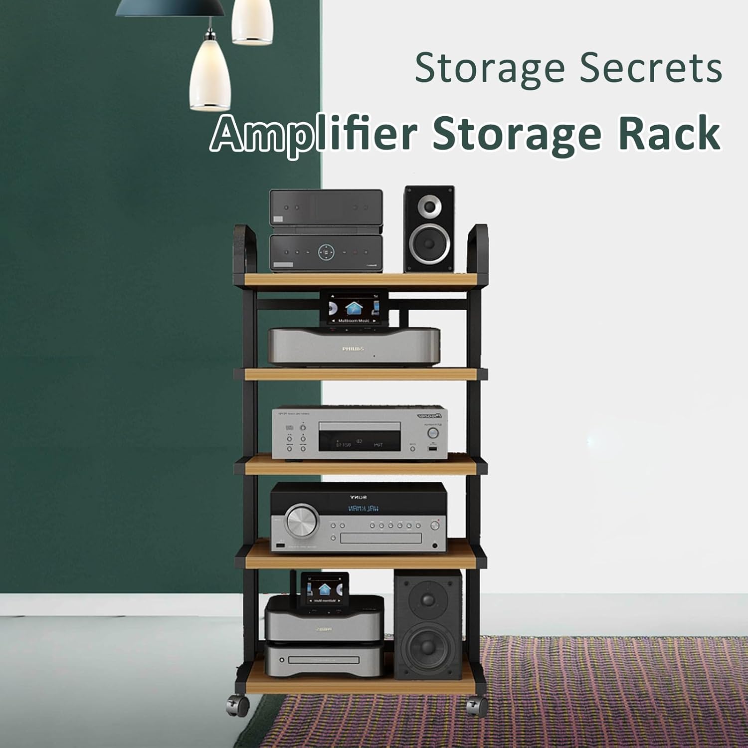 DLYZAYE Modern Stereo Stand with Wheels - Audio-Video Media Rack Tower