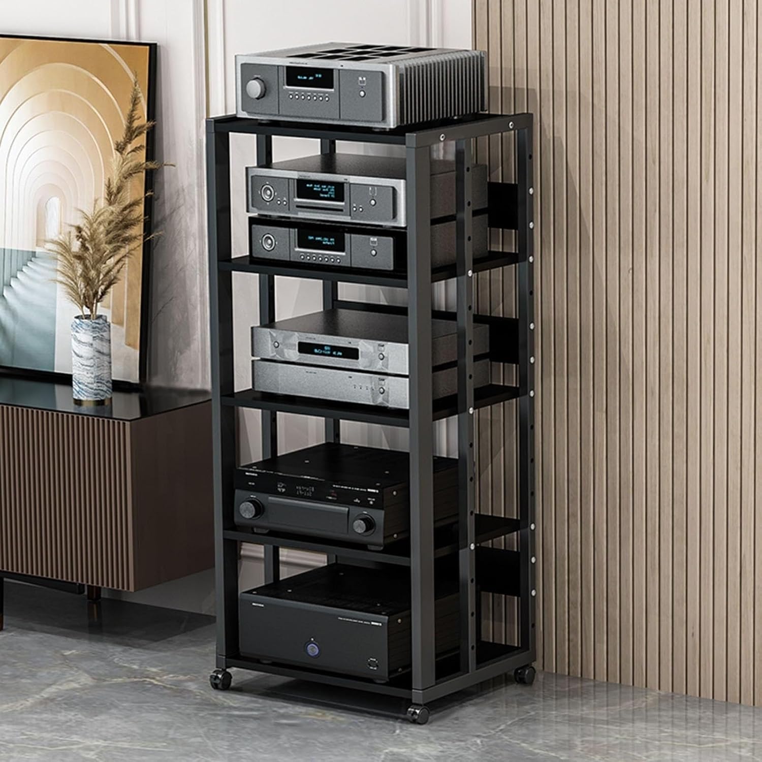 UYCVT Movable Media Stand Multi-Function Movable Audio Video Storage Cart Cd Player Media Stand Amplifier Rack-Black - a-5 Tier