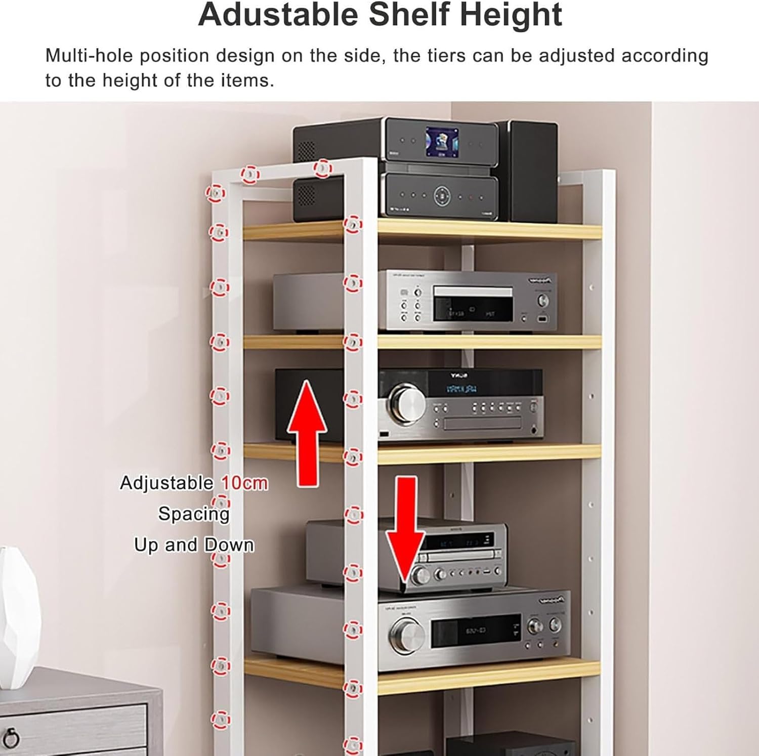 7-Tier Heavy Duty Audio Component Rack with 360 Casters Audio-Video Shelving 47in Tall Hifi Amplifier Rack AV Equipment Cabinet Display Stand CD Record Player Stereo Receiver for Home Office Gaming(B