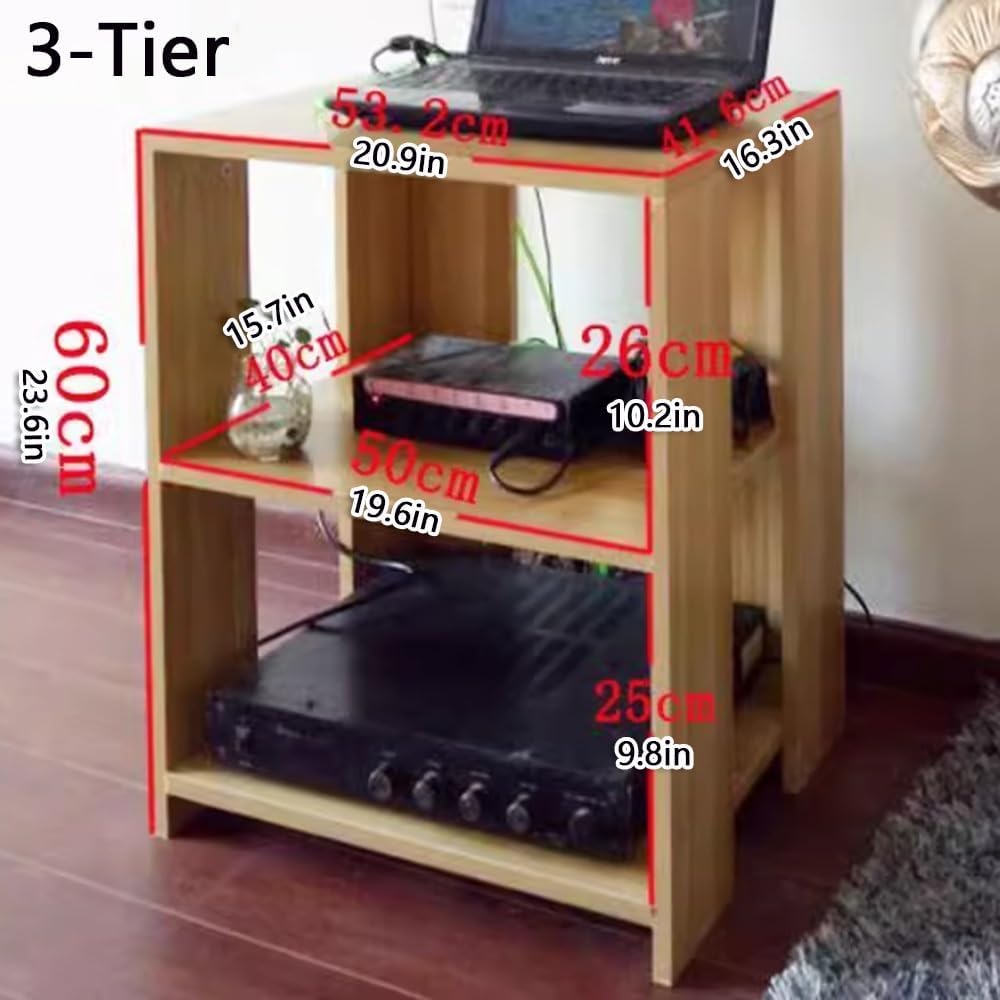 NILZA Wood Audio Rack 3 4 Tier Audio Component Cabinet Audio Video Media Stand Media Storage Cabinet Corner Shelves for DVD Players Game Console(Teak
