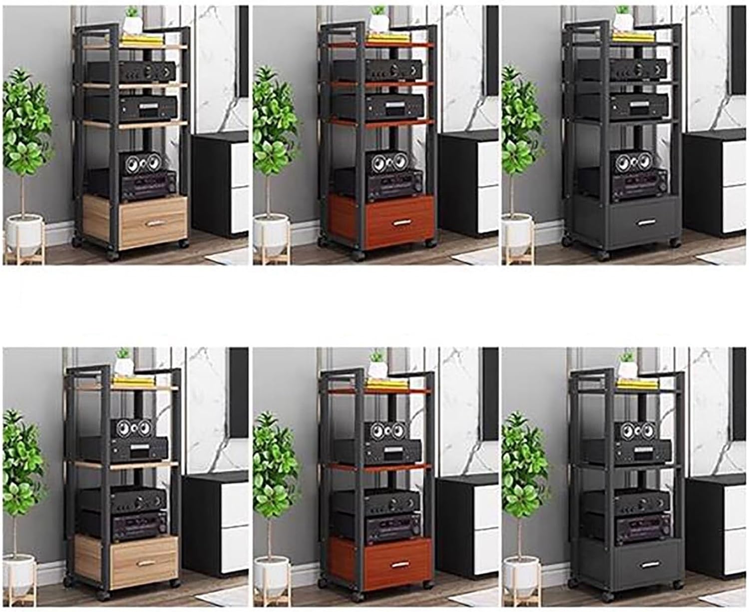 Multi-Tier Audio Rack with Drawer Amplifier Stand