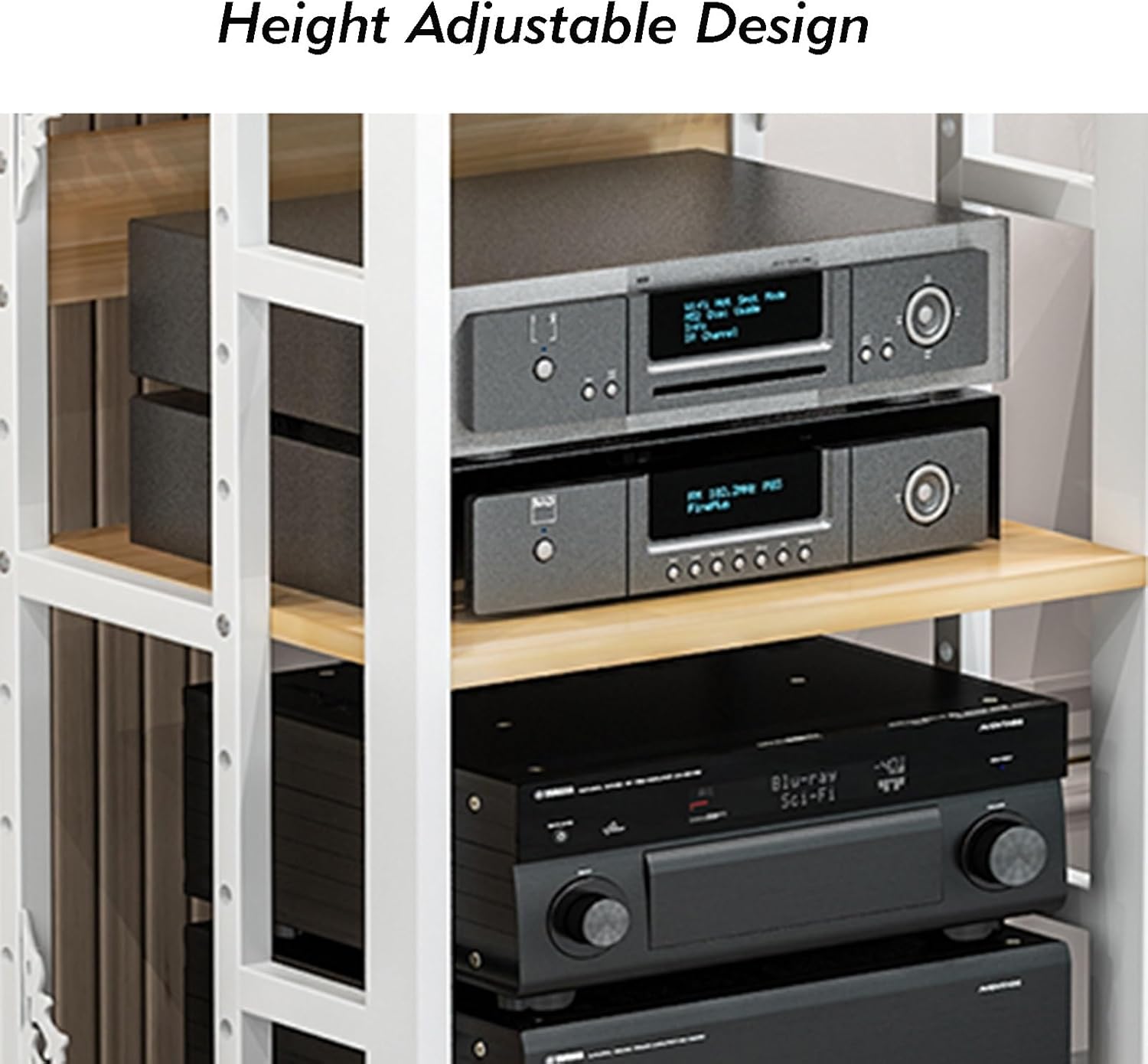 XLTFUC AV Audio Video Media Stand with 3 Height Adjustable Shelves Stereo Component Storage Cabinet Sound Tower for Home/Office/Theater(White)