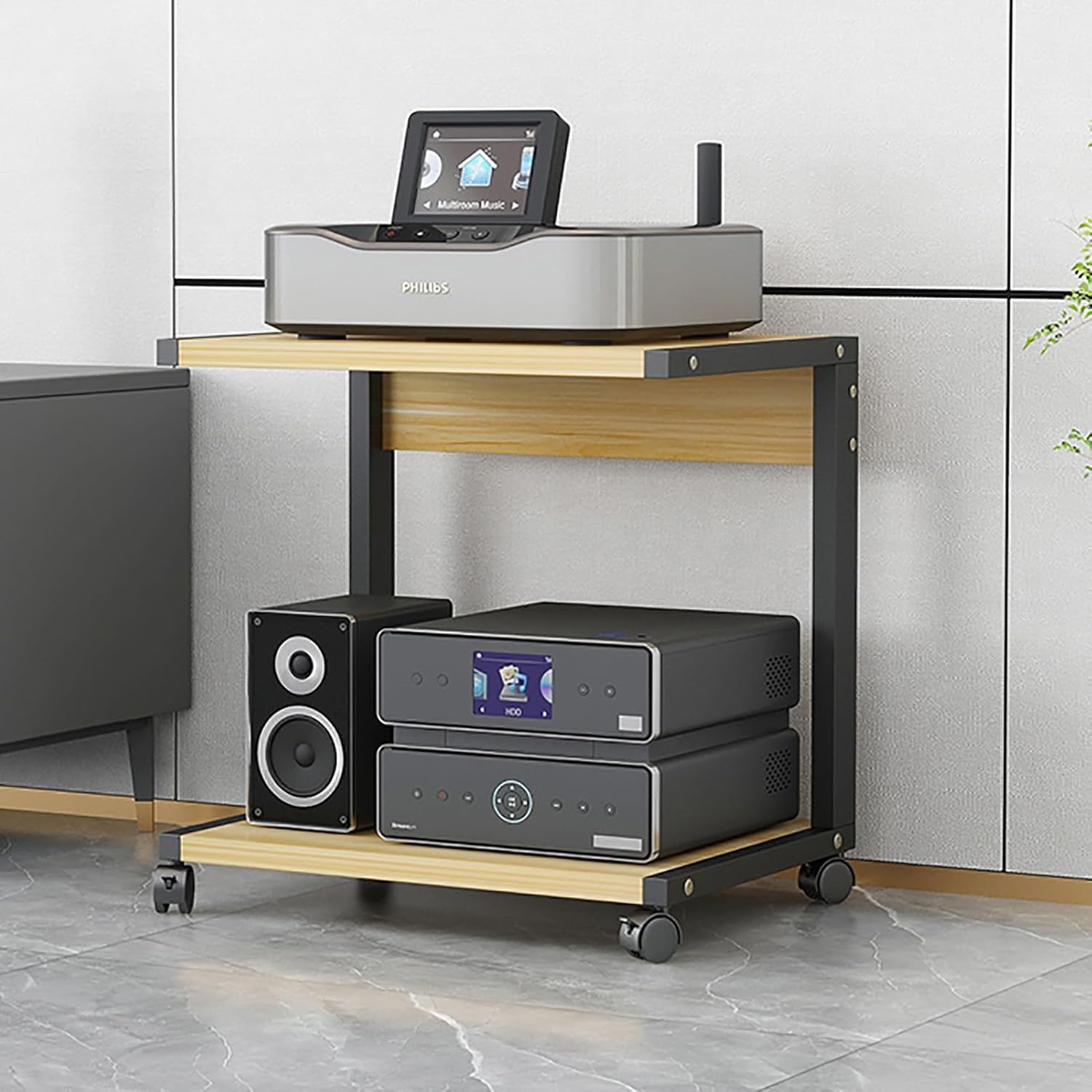 DONGYUE 2-Tier AV Media Stand CD Player Stand HiFi Racks Wooden Corner Shelf Rolling Stereo Components Shelving for Living Room/Home/Office 3 Colors (Color : C)