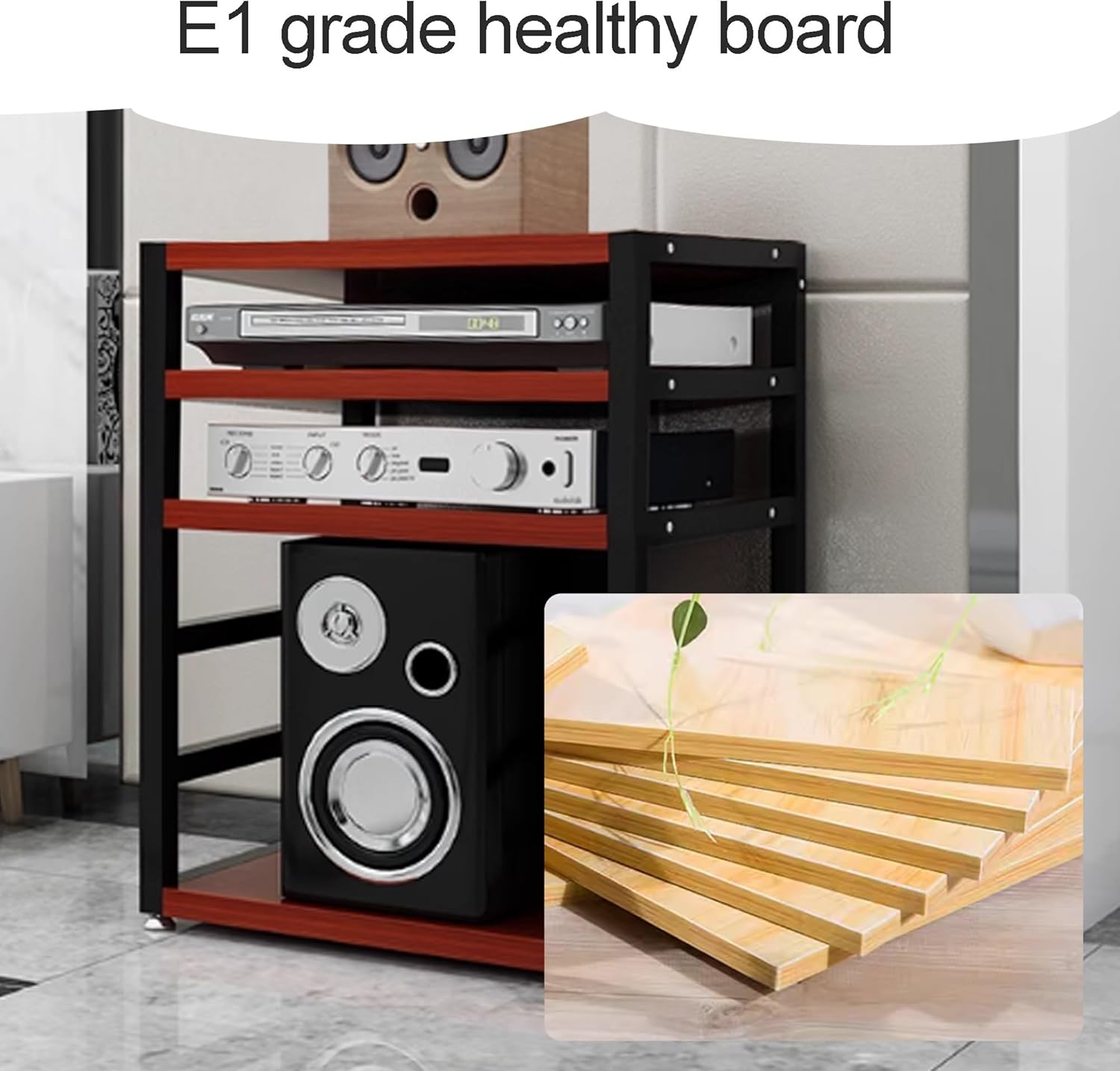 4 Tier AV Media Stereo Stand 67cm high Audio-Video Shelving Media Cabinet Audio Component Rack Open Media Console Audio Rack Tower for Recording Room