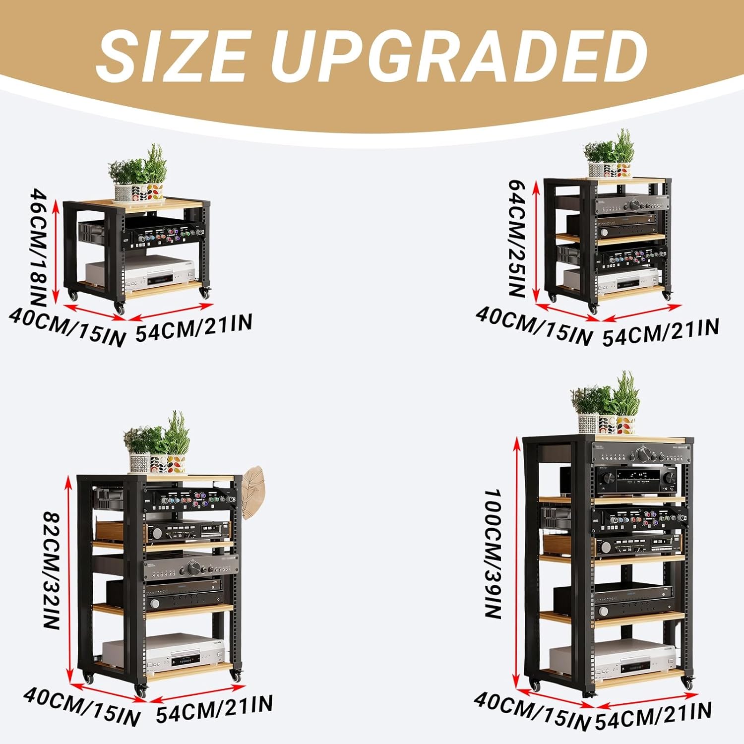 ZUGIATP 2/3/4/5-Tier Media Stand Adjustable Audio Rack with Wheels Modern Stereo Stand Audio-Video Shelving for Home Recording Room Theater(A
