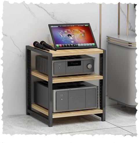 4/5/6 Tier Media Storage Cabinet Adjustable AV Media Stand Wooden Shelves Stereo Rack AV Cabinet Audio Video Components Cabinet Home Corner Media Center(Natural