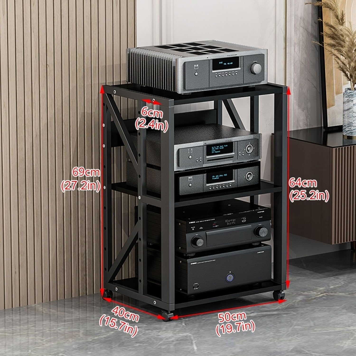 UYCVT Movable Media Stand Multi-Function Movable Audio Video Storage Cart Cd Player Media Stand Amplifier Rack-Black - B-3 Tier