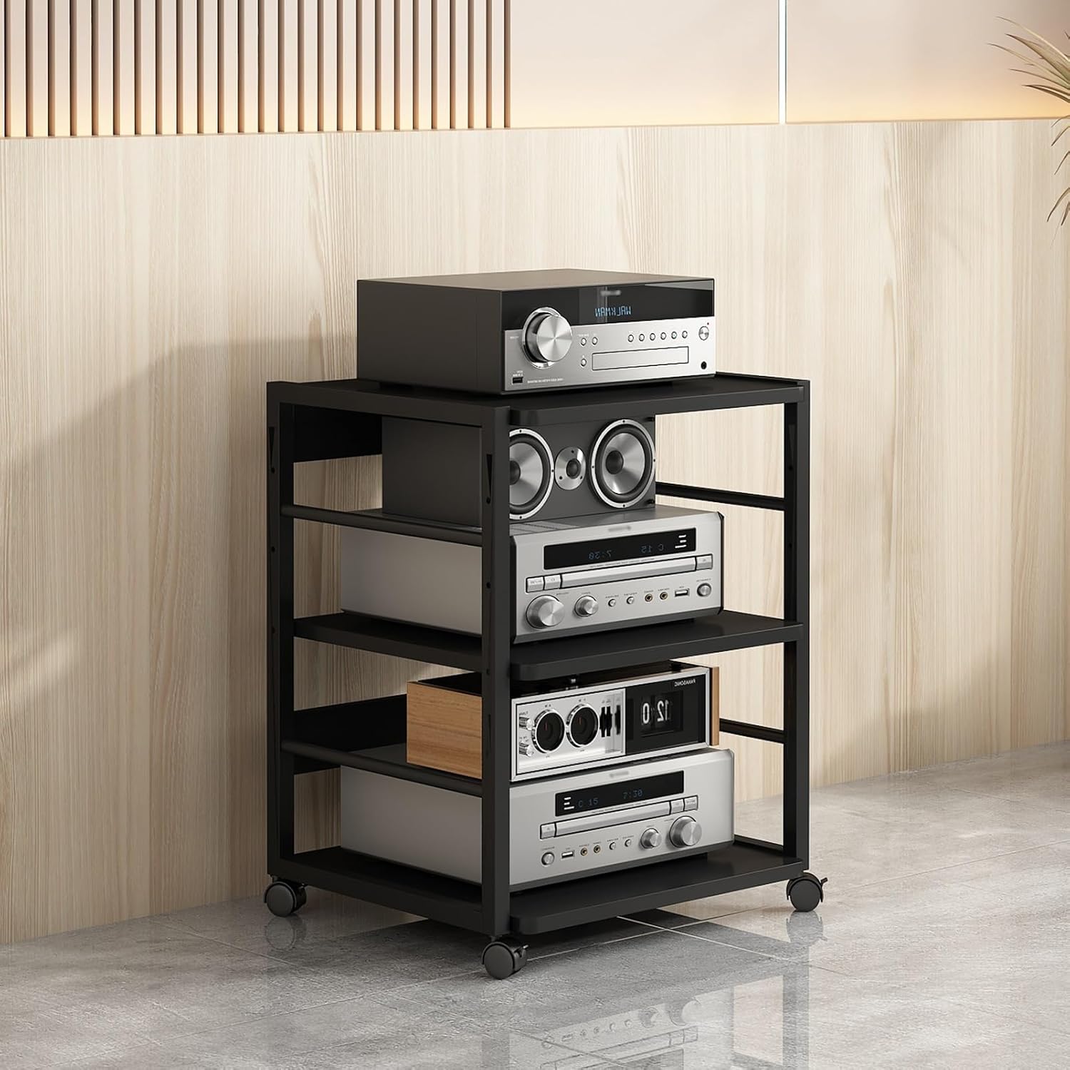 3/4/5-Tier AV Media Stand Corner Shelf Stereo Components Storage Cabinet