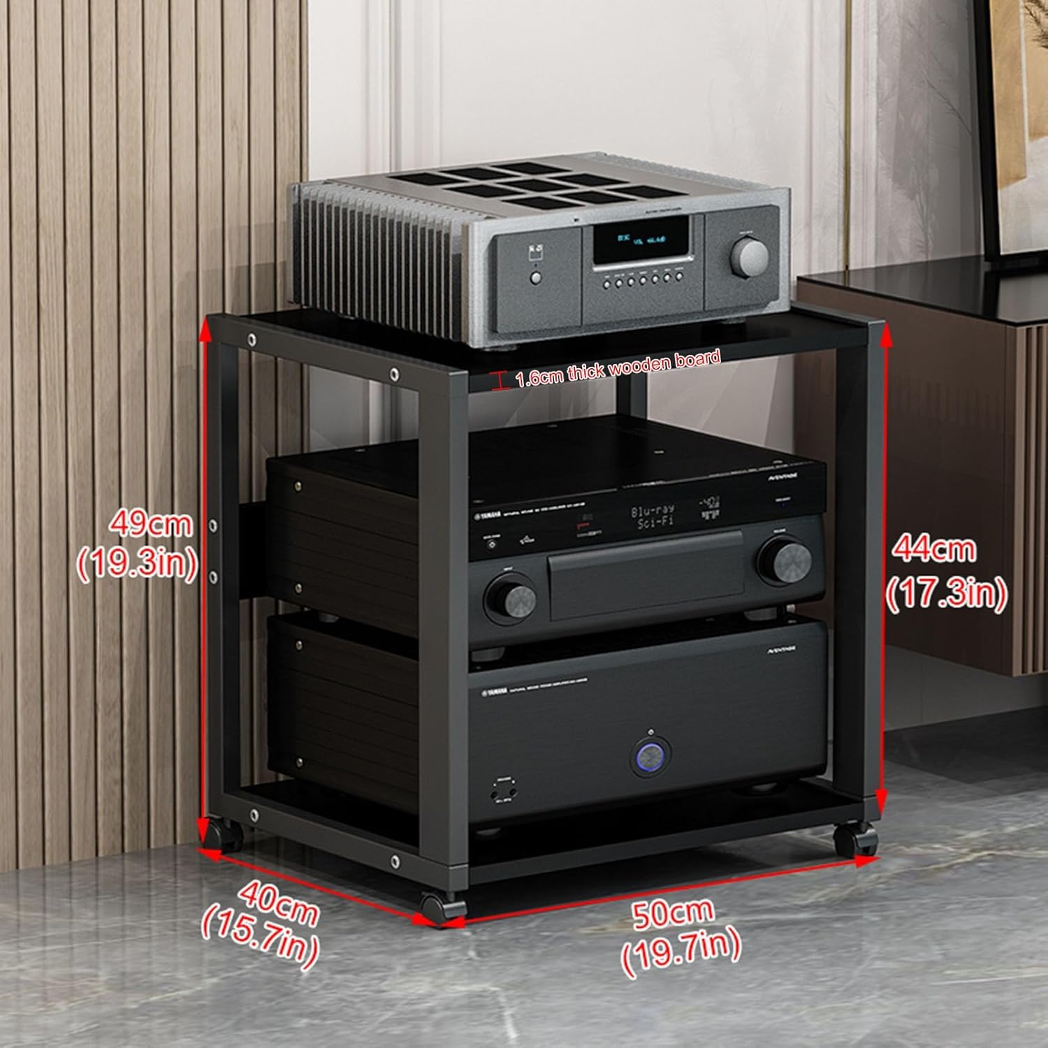 DLYZAYE 2-Tier AV Media Stand Corner Shelf DVD Players Stand Stereo Component Cabinet Audio Rack Stand with Height Adjustable Wooden Shelves for Home/Office/Theater