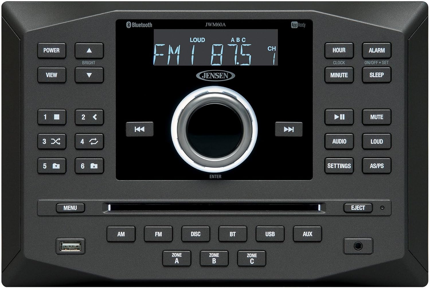 Jensen JWM62A AM|FM|DVD|CD|USB|AUX|App Ready Bluetooth Wallmount Stereo w/ App Control