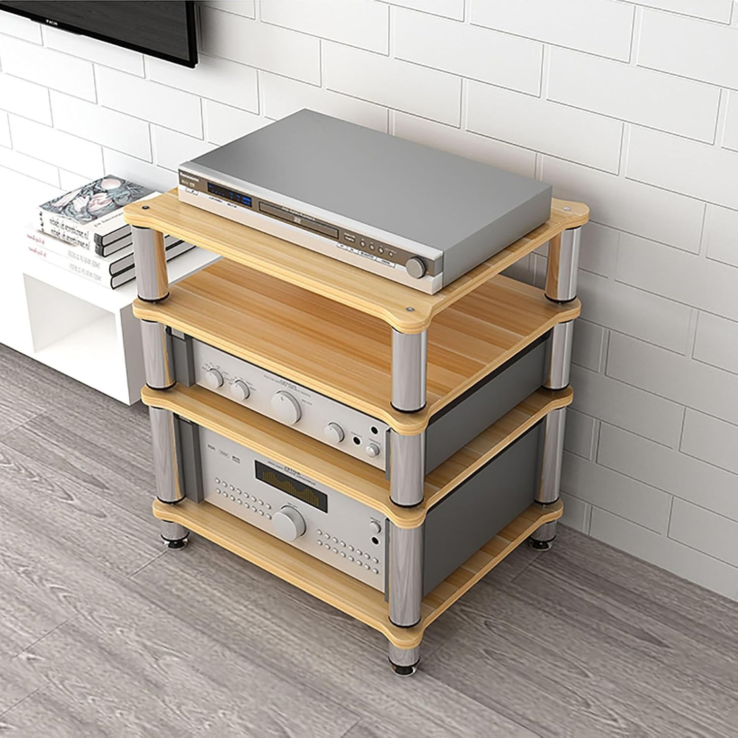 HOFSSI 4 Tier Media Stand Audio/Video Component Cabinet with Shock Absorber Feet