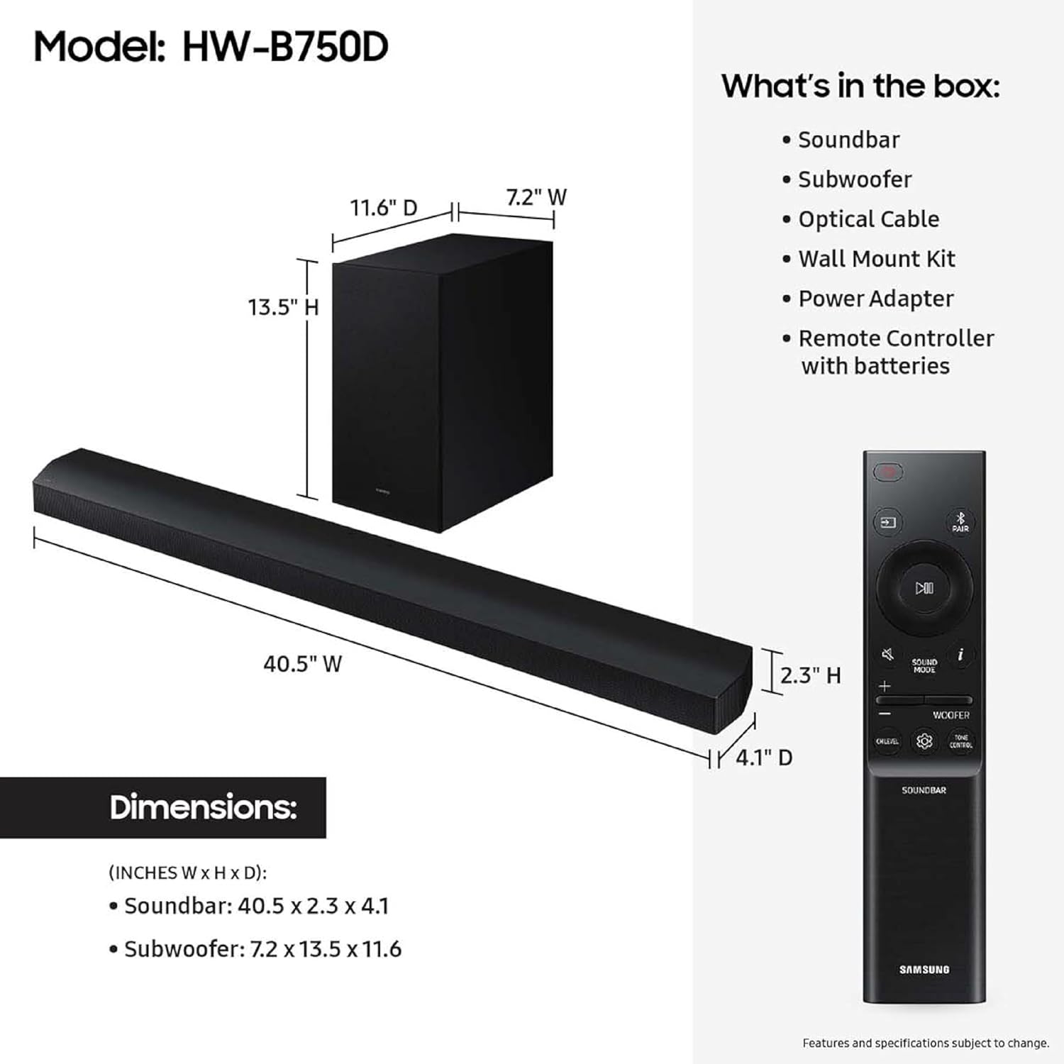 Samsung HW-B750D/ZA 5.1 ch Soundbar w/ Dolby Audio