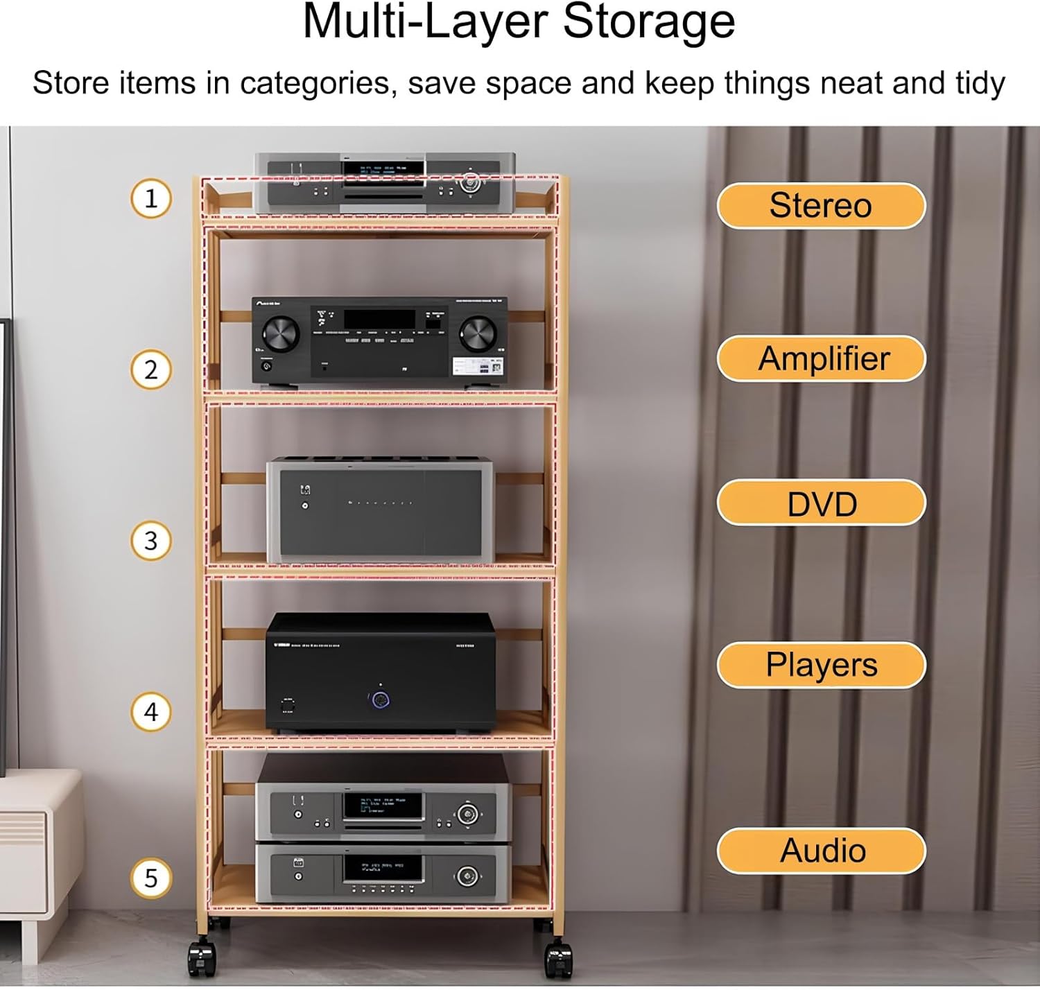 ZCSL 5 Tier Stereo Cabinet with Adjustable Shelf
