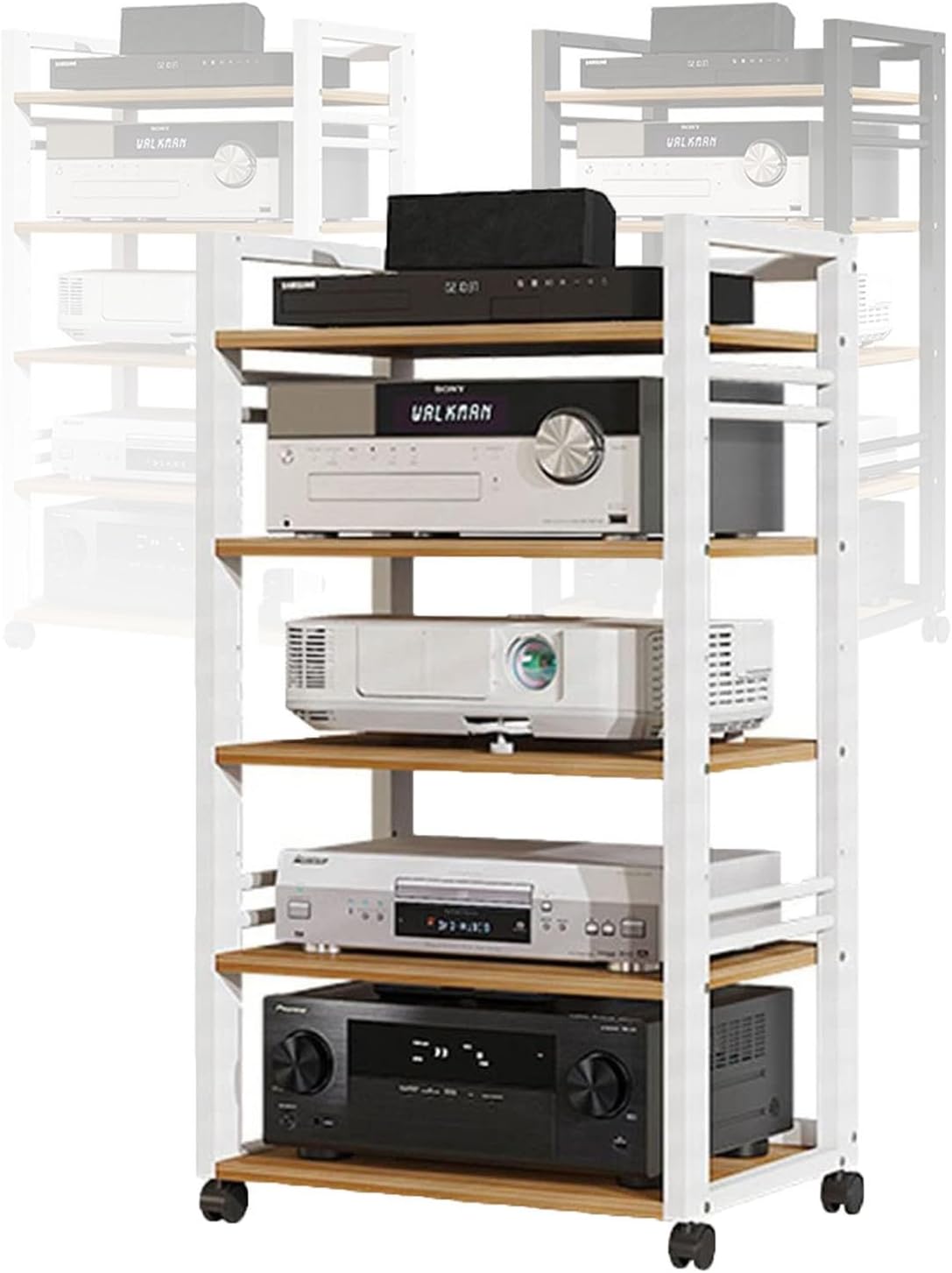 YLQFGUVWK Media Storage Cabinet with 5 Shelves Audio Stand with Height Adjustable Wooden Shelf Open Storage Rack for Home/Office/Audio Video/DJ/Theater (Color : White