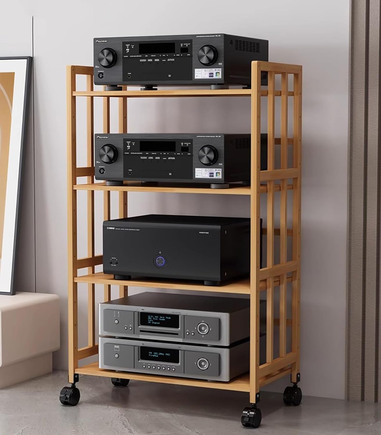 Movable Wooden Corner Shelf AV Media Stand