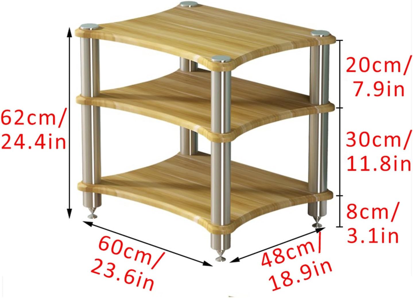 Movable 3-Tier Audio Rack Tower - Heavy Duty Media Stand for Home Theater & Studio - Adjustable Shelf for Stereo Receiver & Record Player (Teak
