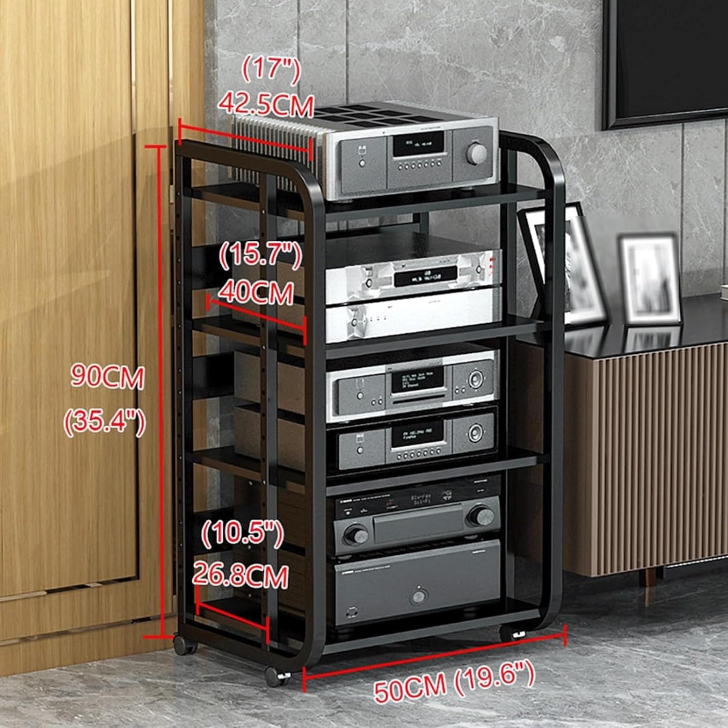 XMFBSY Medios Record Player Stand with Wheels Adjustable Audio-Video Shelving Modern AV Media Stand Entertainment Stereo Component Cabinet for Game Consoles Organizer(White