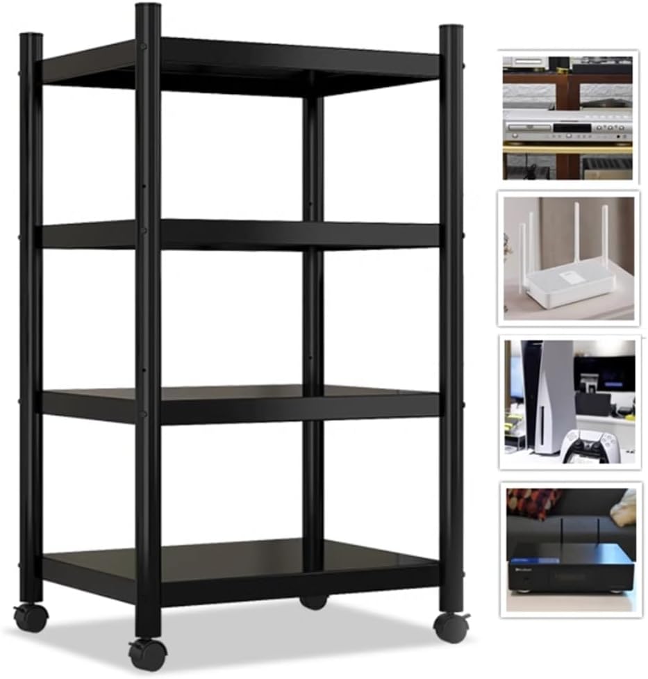 NILZA Industrial AV Media Stand 4-Tier Stereo Stand Corner Shelf Audio Rack Media Compontent Stand Adjustable HiFi Audio Cabinet for Gaming Consoles