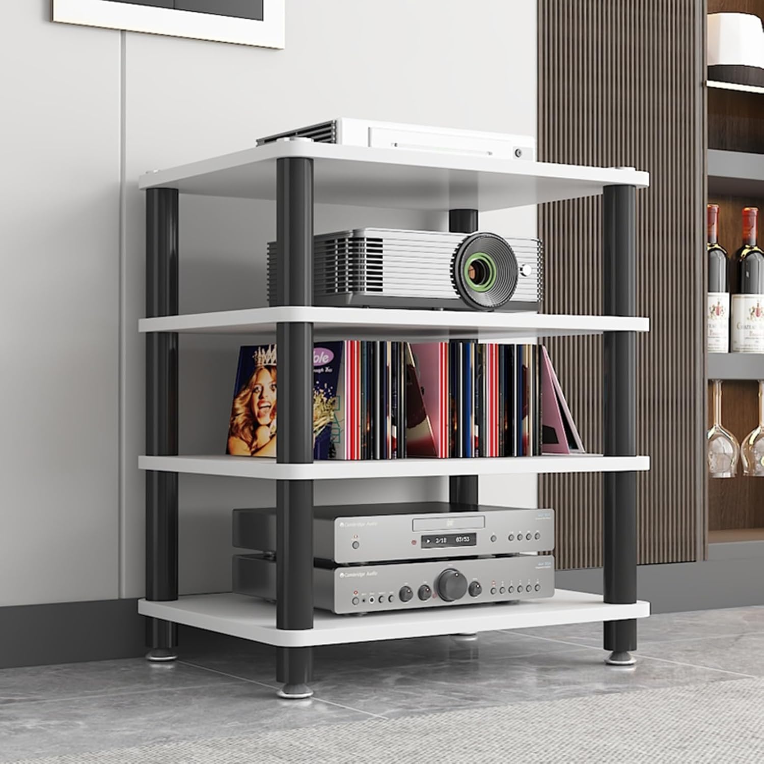 4 Tier AV Media Stand with Wooden Shelves