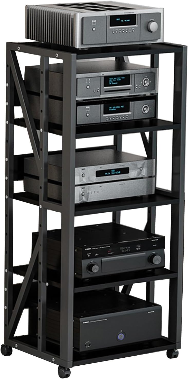 YLQFGUVWK 5-Layer Removable Audio Stand Media Player Stand with Height Adjustable Wooden Stand