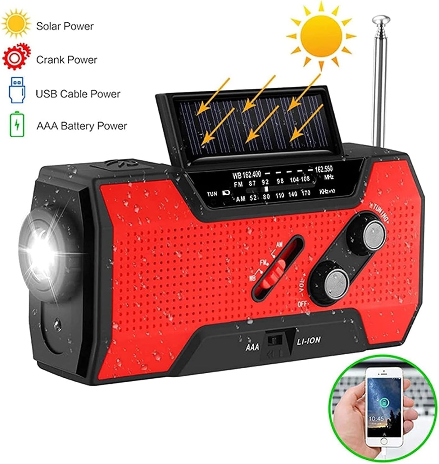 HCUCTOS Multifunctional Hand Crank Weather Radio with LED Flashlights