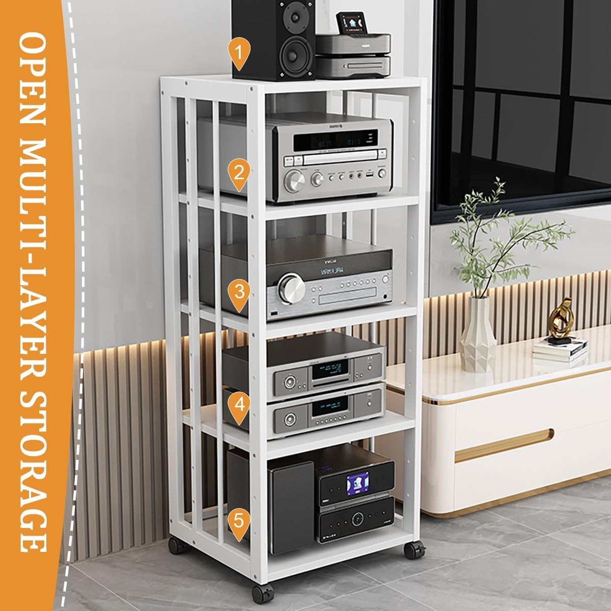 Audio Rack Tower With Wheels