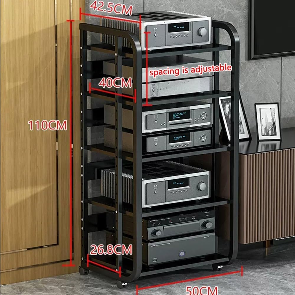 NILZA Movable AV Cabinet Media Stand Media Storage Cabinet 3/4/5-Tier Stereo Rack Stand with Height Adjustable Shelves